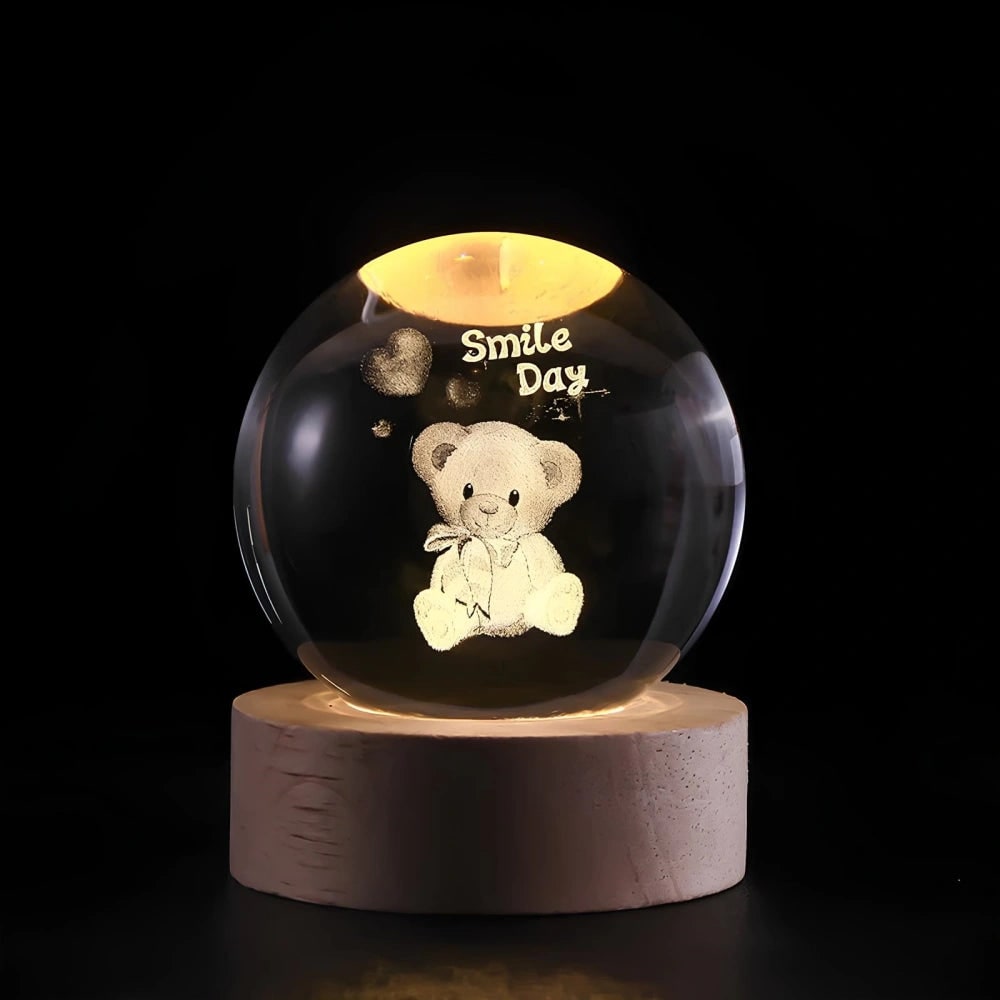 Crystal Ball Night Light LED Wooden Base Glass 3D Laser Engraved Gift - Image 18