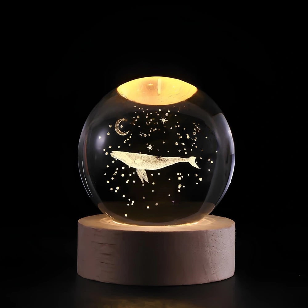 Crystal Ball Night Light LED Wooden Base Glass 3D Laser Engraved Gift - Image 19