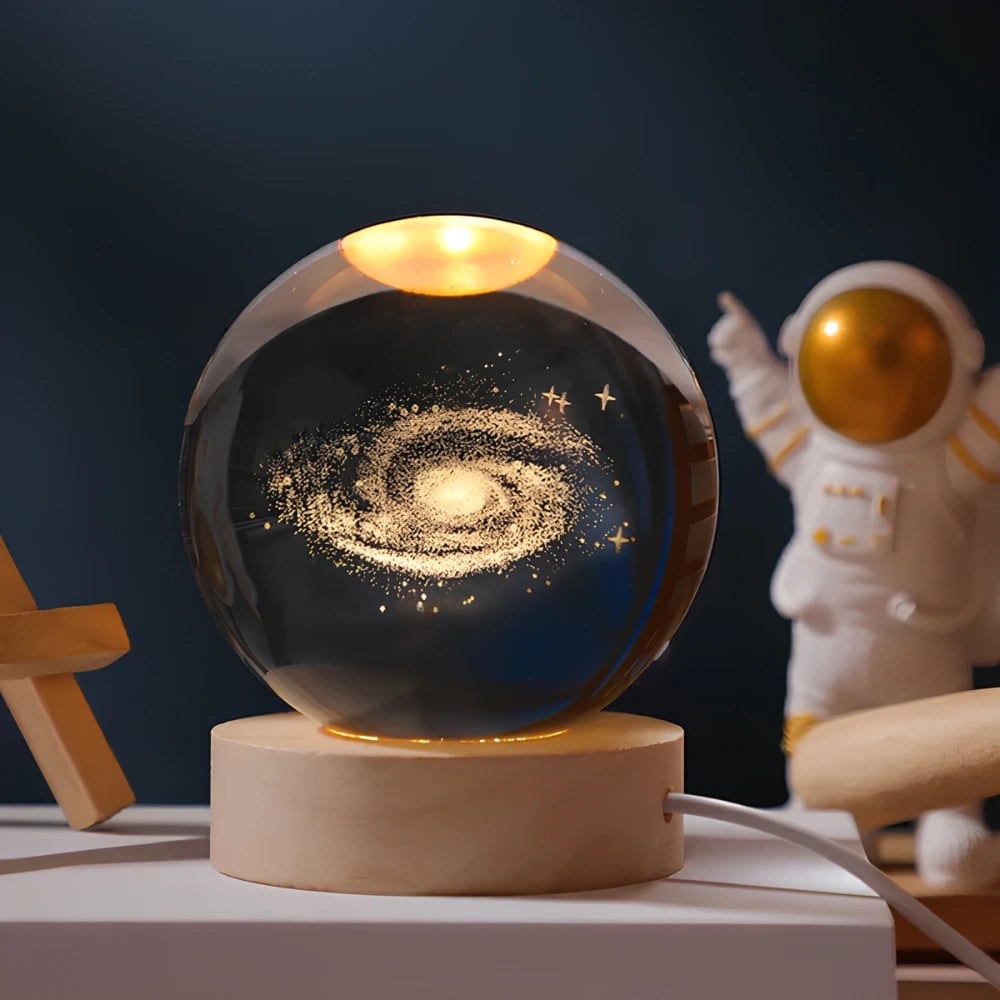 Crystal Ball Night Light LED Wooden Base Glass 3D Laser Engraved Gift - Image 2