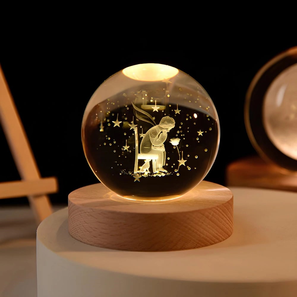 Crystal Ball Night Light LED Wooden Base Glass 3D Laser Engraved Gift - Image 20