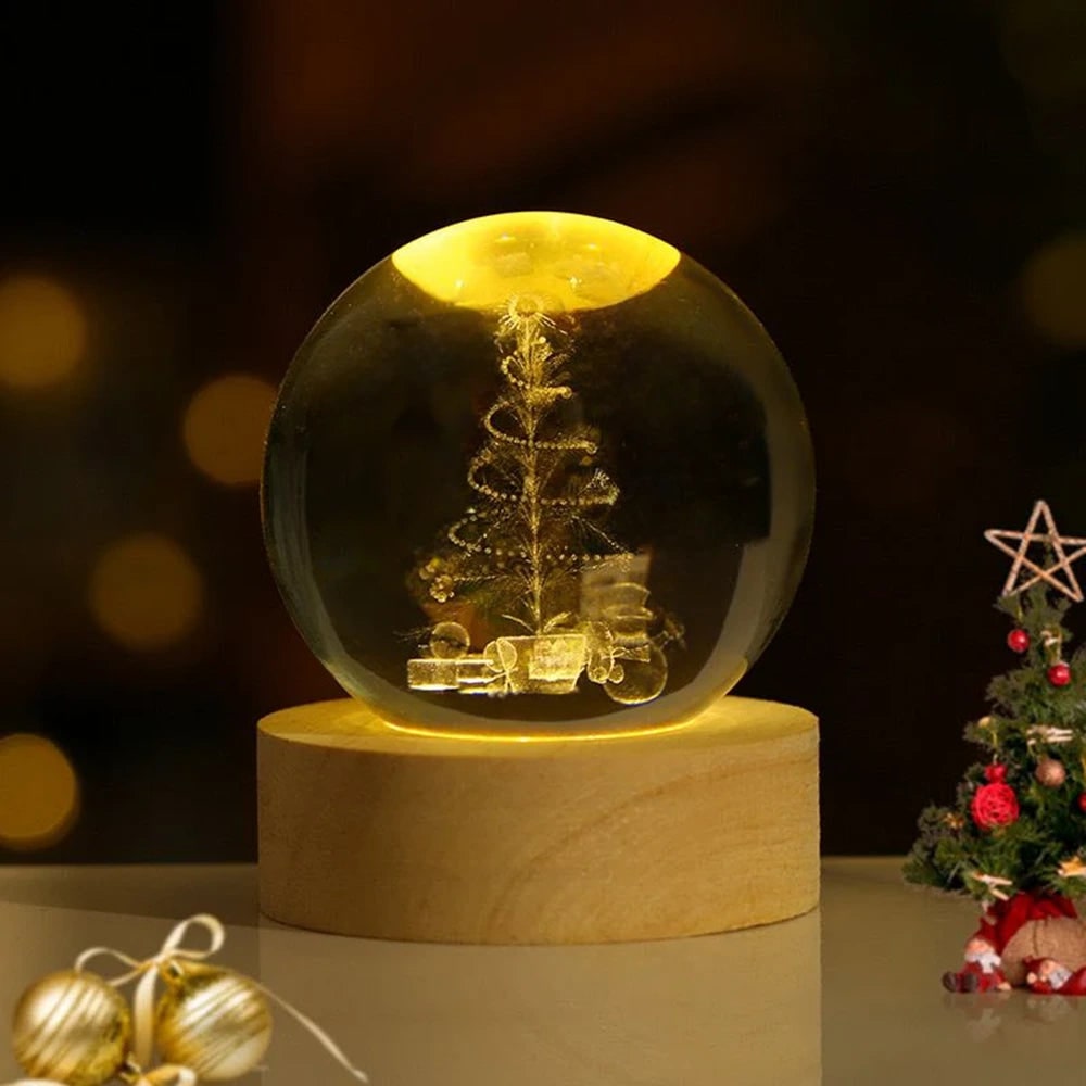 Crystal Ball Night Light LED Wooden Base Glass 3D Laser Engraved Gift - Image 24