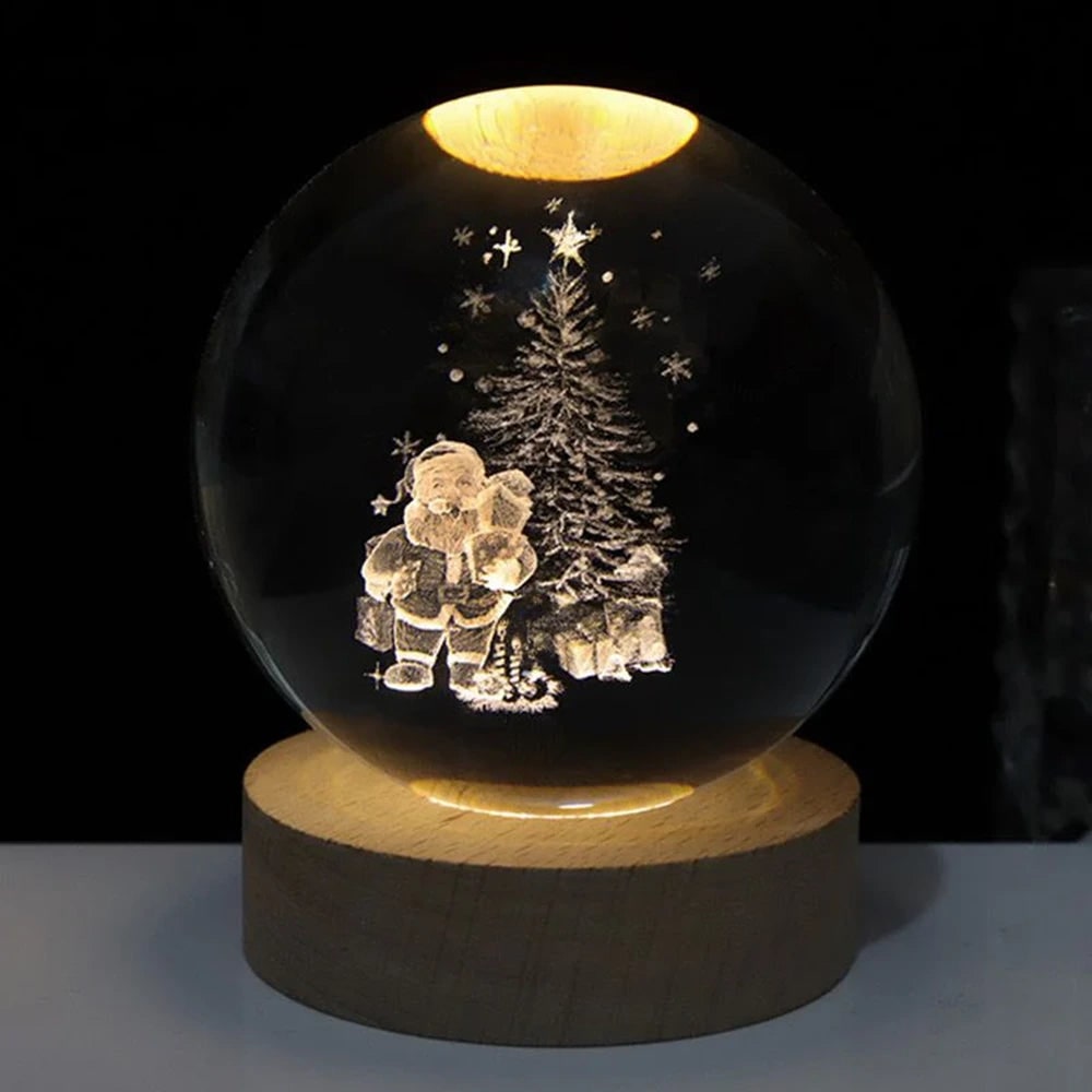 Crystal Ball Night Light LED Wooden Base Glass 3D Laser Engraved Gift - Image 25