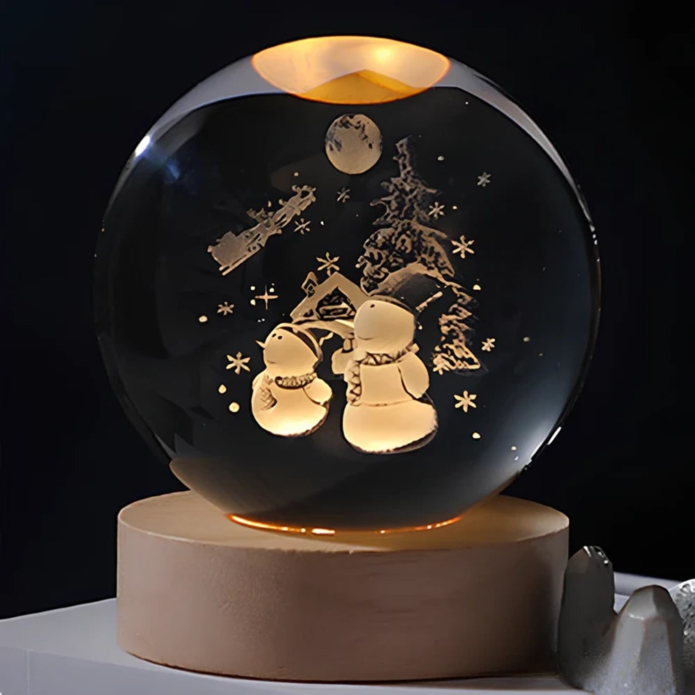 Crystal Ball Night Light LED Wooden Base Glass 3D Laser Engraved Gift - Image 26