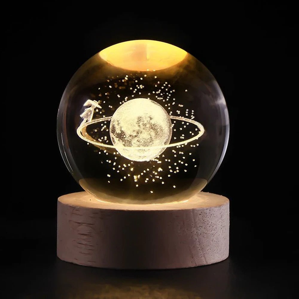 Crystal Ball Night Light LED Wooden Base Glass 3D Laser Engraved Gift - Image 27