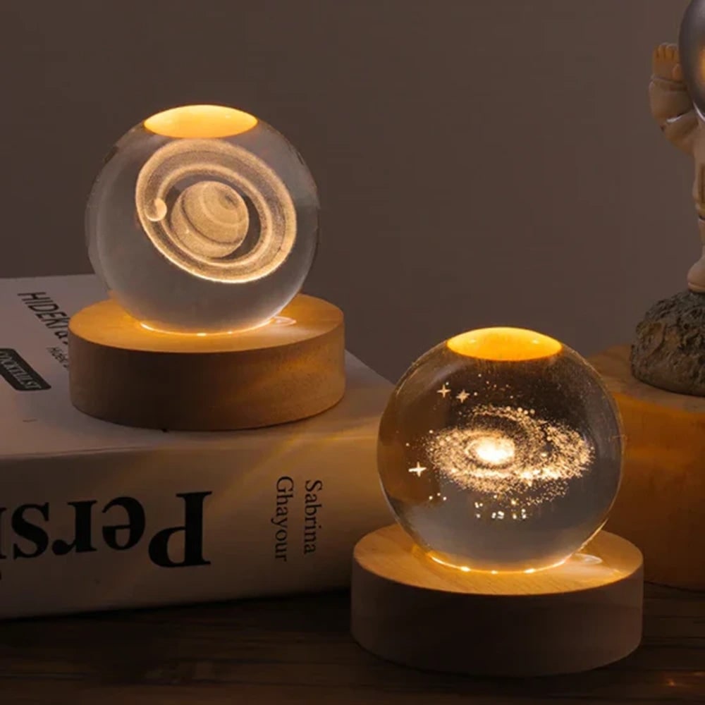 Crystal Ball Night Light LED Wooden Base Glass 3D Laser Engraved Gift - Image 28
