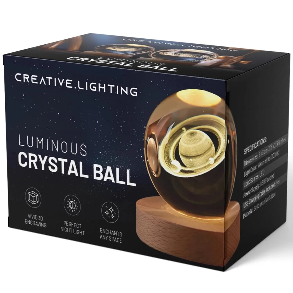 Crystal Ball Night Light LED Wooden Base Glass 3D Laser Engraved Gift - Image 29