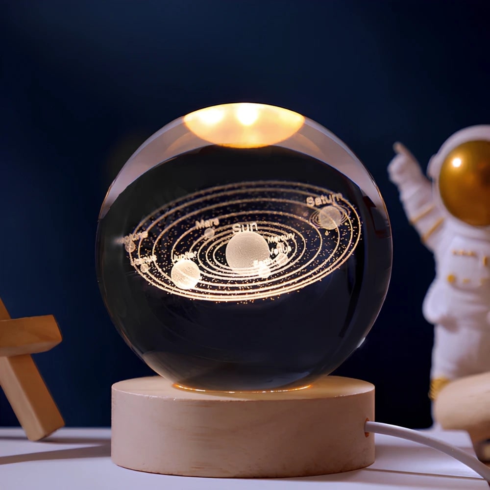 Crystal Ball Night Light LED Wooden Base Glass 3D Laser Engraved Gift - Image 3