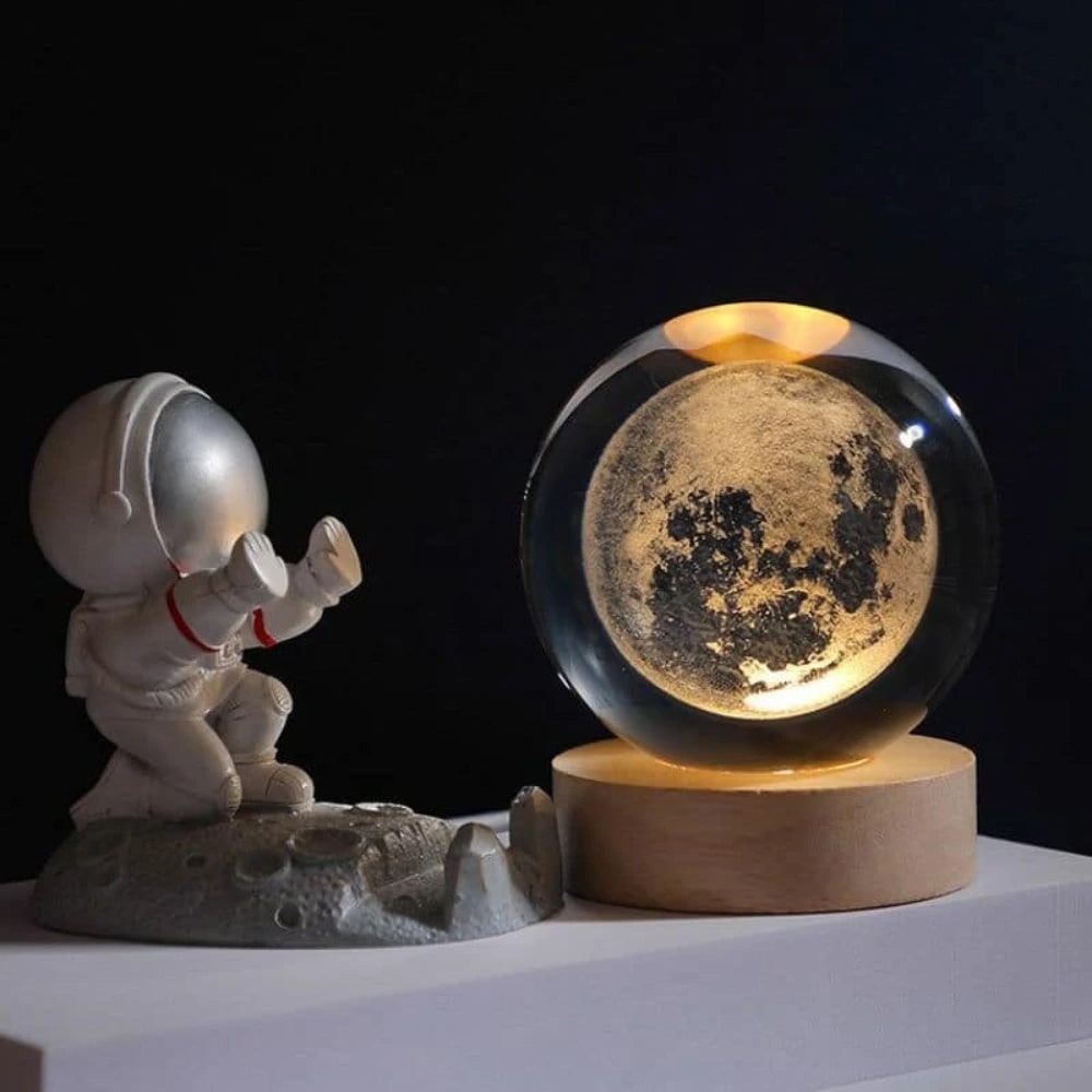 Crystal Ball Night Light LED Wooden Base Glass 3D Laser Engraved Gift - Image 4