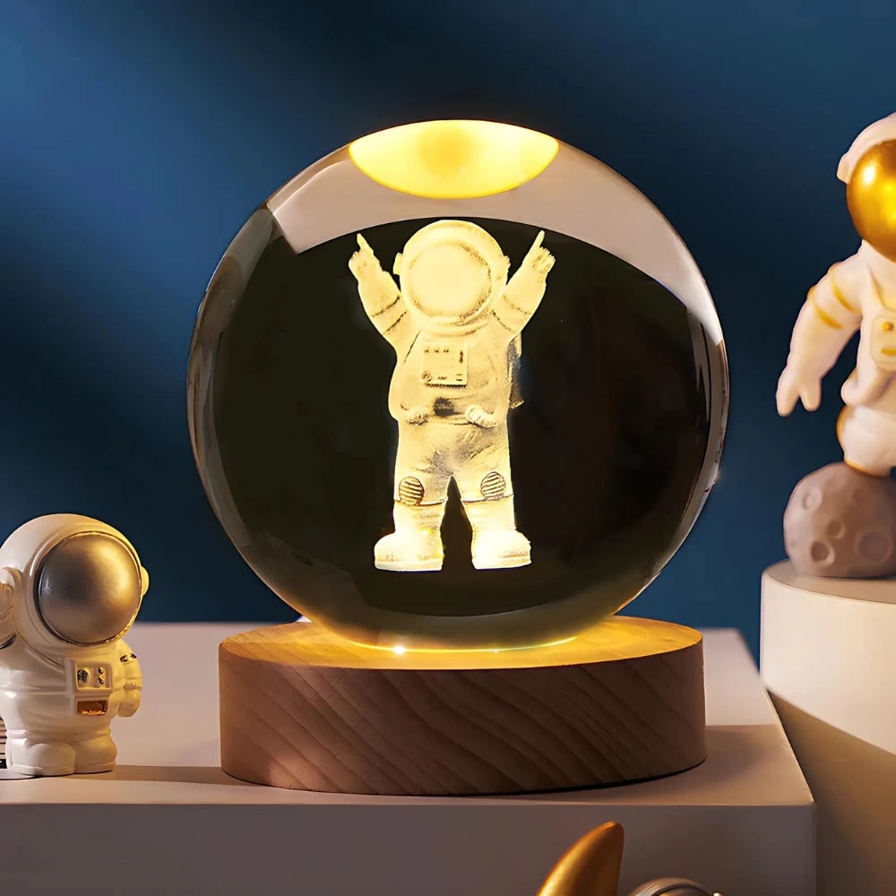 Crystal Ball Night Light LED Wooden Base Glass 3D Laser Engraved Gift - Image 5
