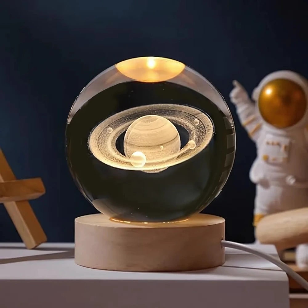 Crystal Ball Night Light LED Wooden Base Glass 3D Laser Engraved Gift - Image 6