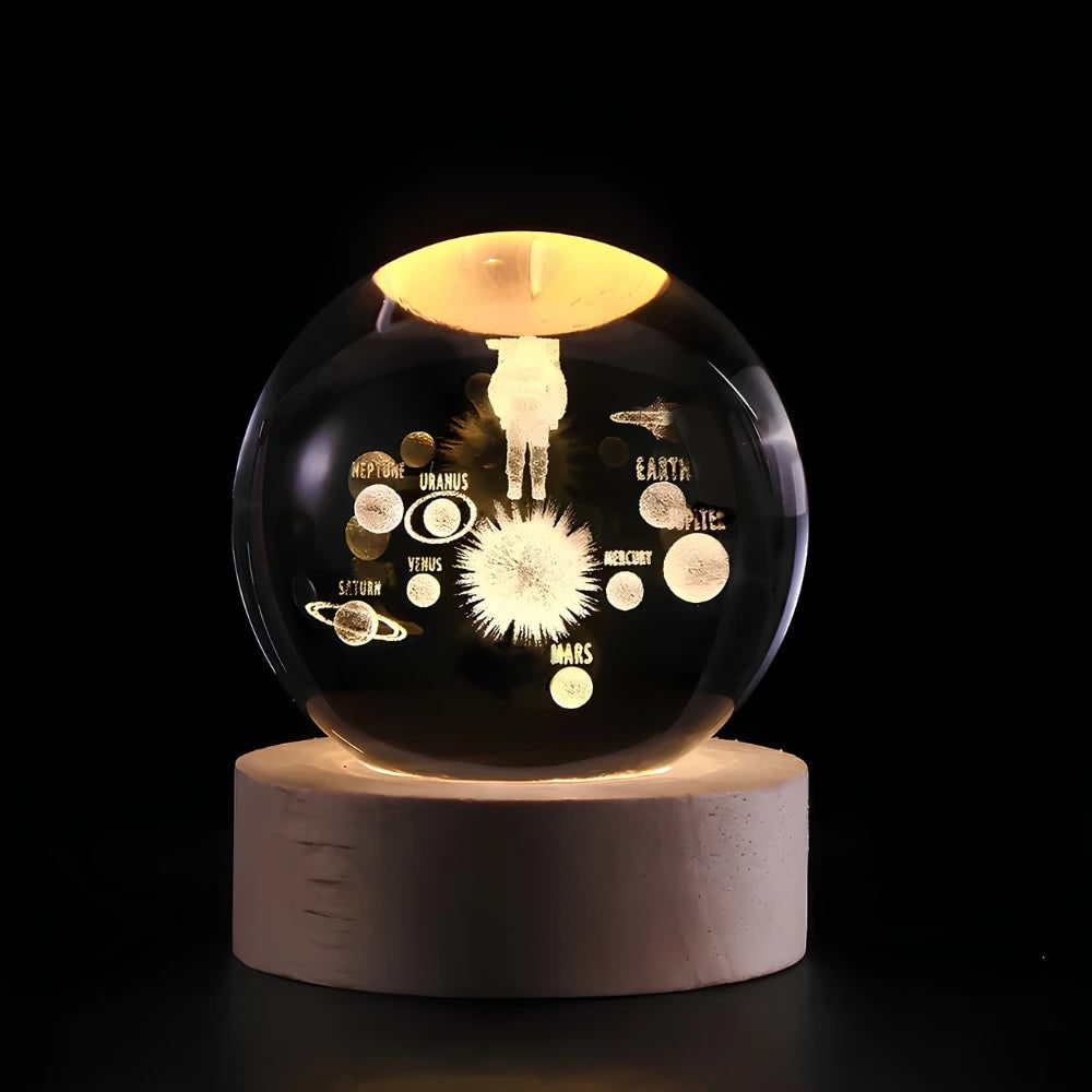 Crystal Ball Night Light LED Wooden Base Glass 3D Laser Engraved Gift - Image 7