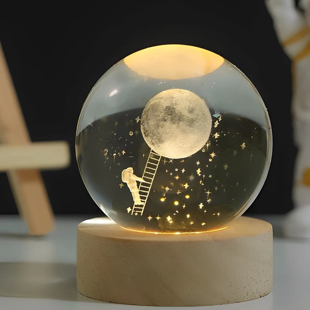 Crystal Ball Night Light LED Wooden Base Glass 3D Laser Engraved Gift - Image 8