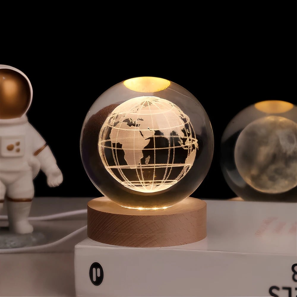 Crystal Ball Night Light LED Wooden Base Glass 3D Laser Engraved Gift - Image 9