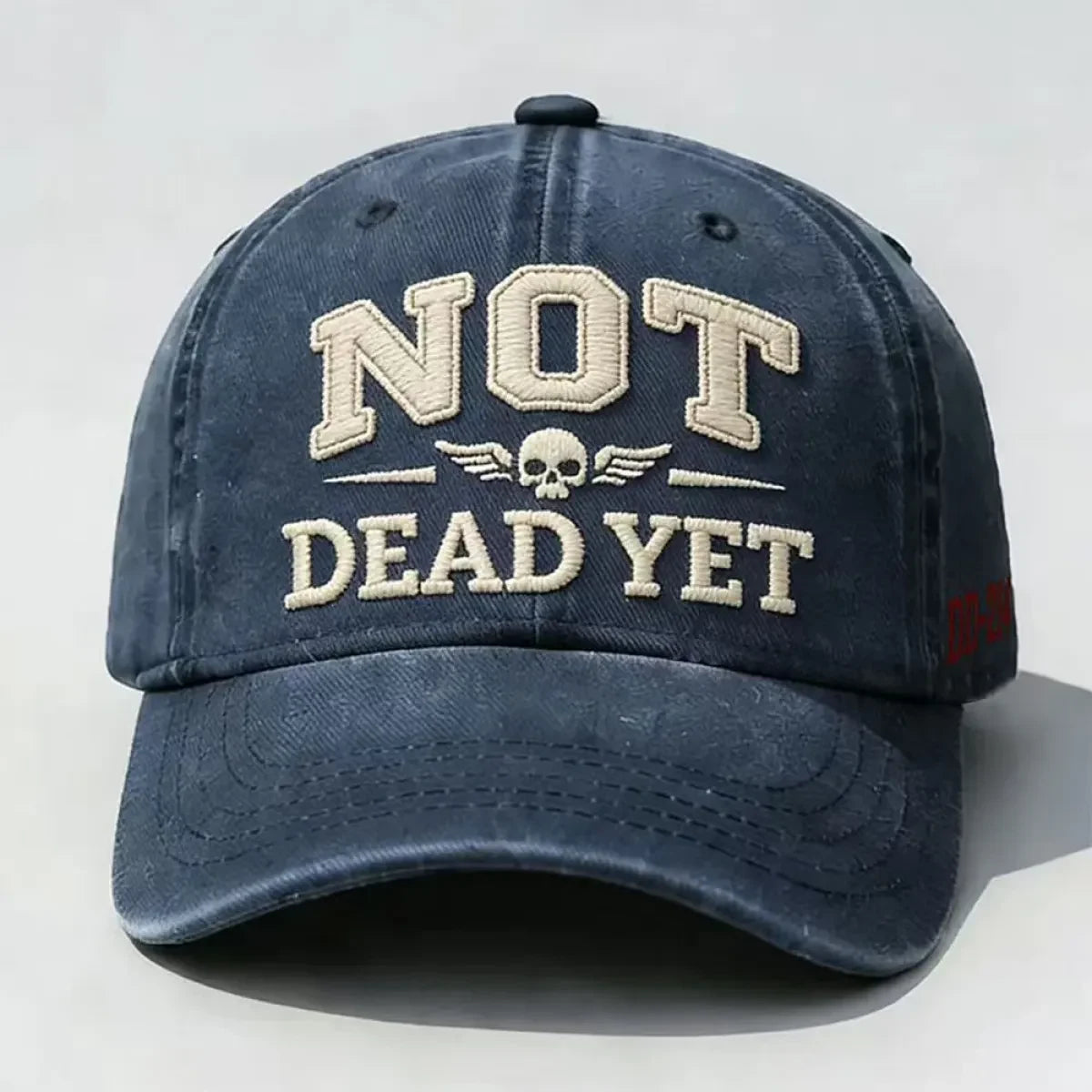 Custom Baseball Caps with Adjustable Strap Distressed Cotton Twill and Embroidered Skull Design - Image 10