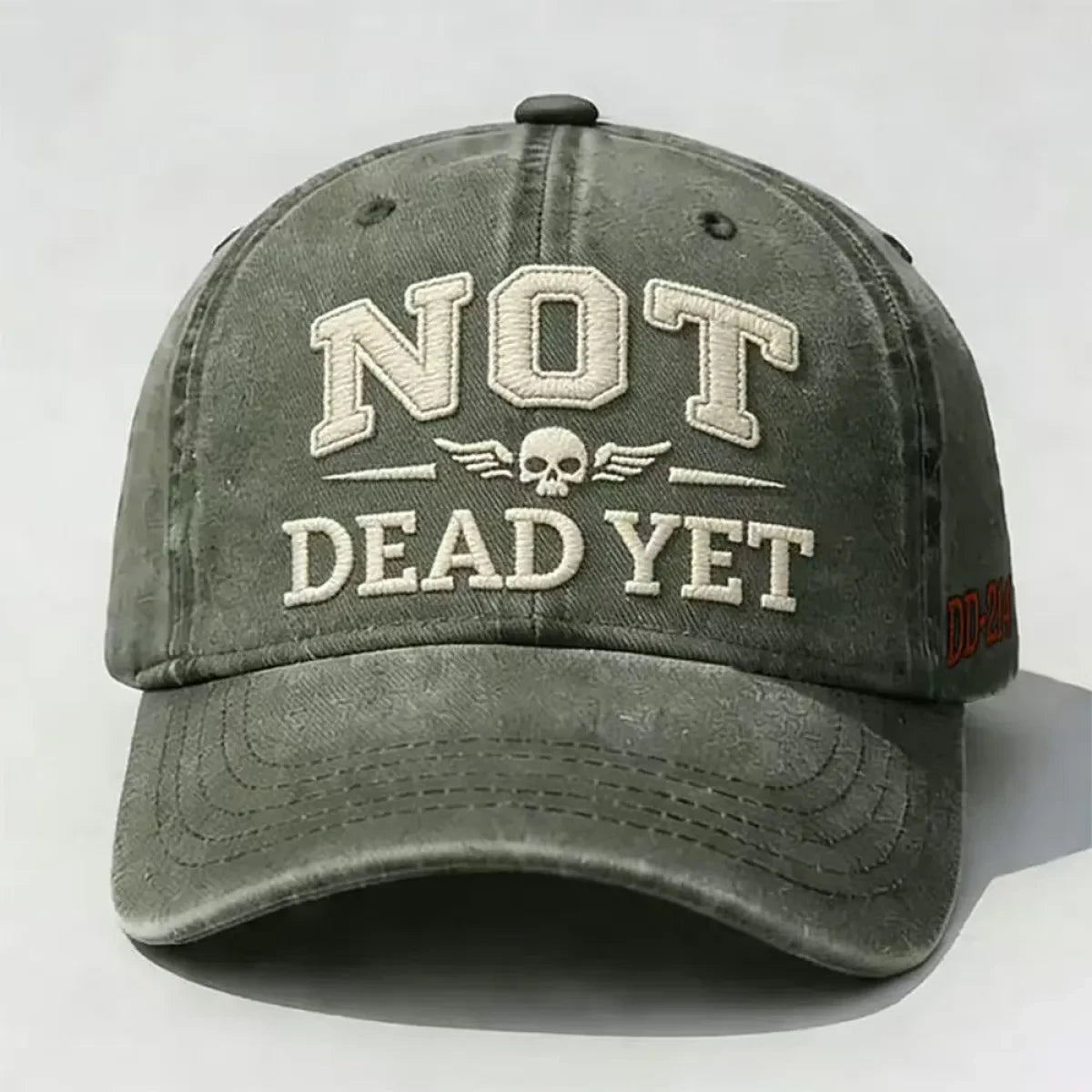 Custom Baseball Caps with Adjustable Strap Distressed Cotton Twill and Embroidered Skull Design - Image 5