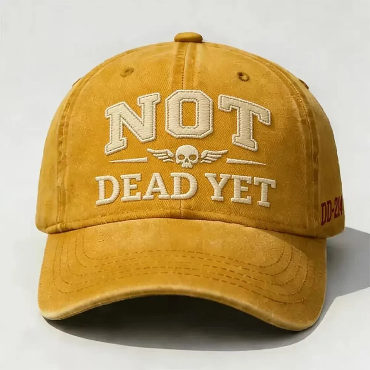 Custom Baseball Caps with Adjustable Strap Distressed Cotton Twill and Embroidered Skull Design - Image 6