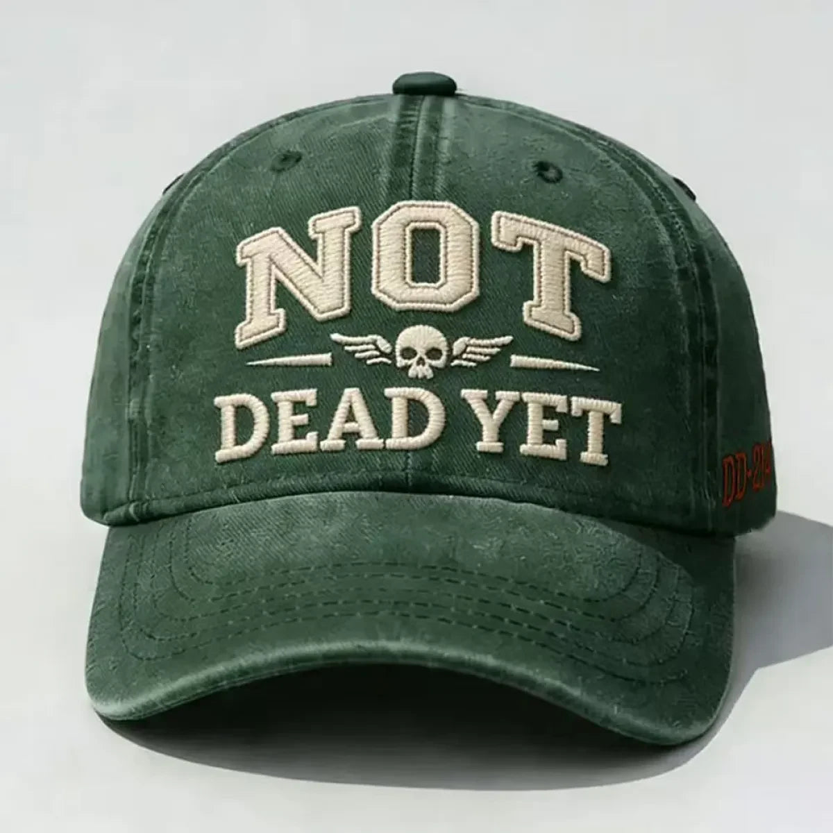 Custom Baseball Caps with Adjustable Strap Distressed Cotton Twill and Embroidered Skull Design - Image 8