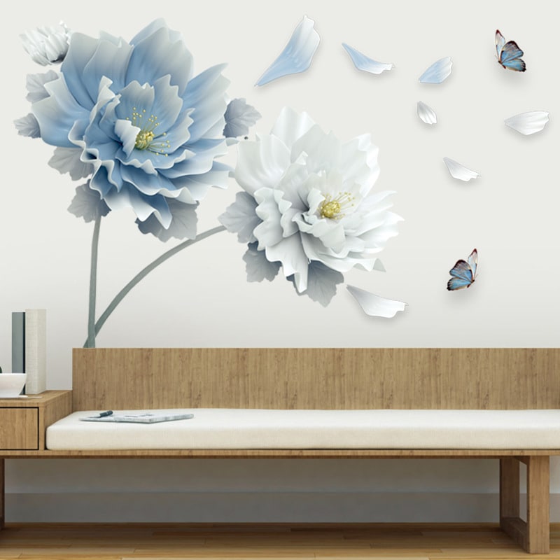 Custom Wall Decal Stickers Floral Peony with Butterfly Peel and Stick Vinyl Art Rainbow - Image 2
