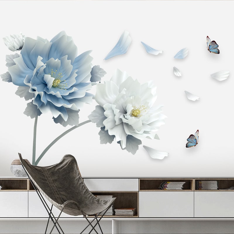 Custom Wall Decal Stickers Floral Peony with Butterfly Peel and Stick Vinyl Art Rainbow - Image 3
