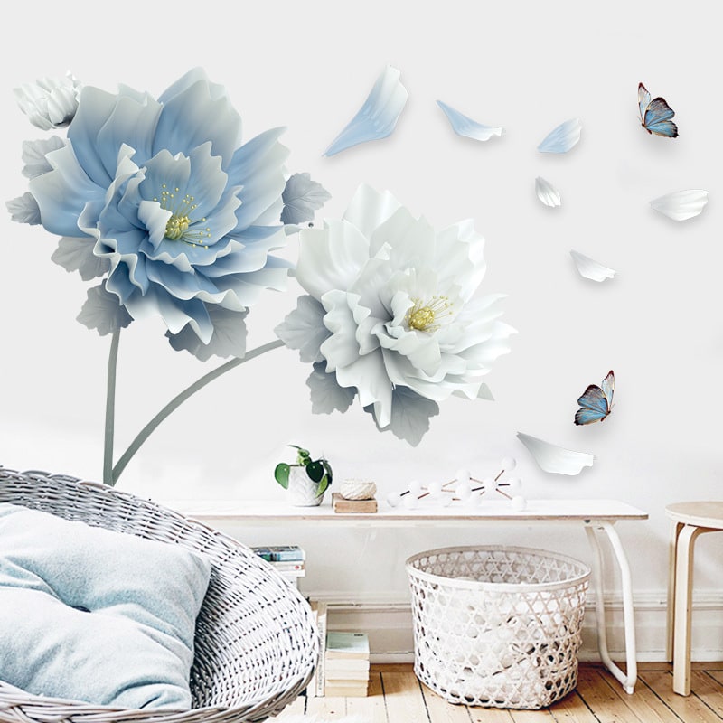 Custom Wall Decal Stickers Floral Peony with Butterfly Peel and Stick Vinyl Art Rainbow - Image 4