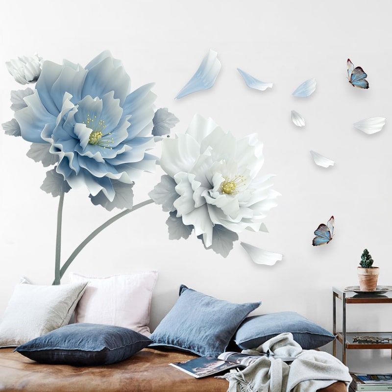 Custom Wall Decal Stickers Floral Peony with Butterfly Peel and Stick Vinyl Art Rainbow - Image 5