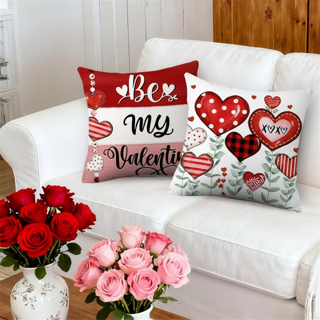 Decorative Pillow Covers Throw Sofa Valentine Heart Print 4 Pack Square Cushion Set - Image 3