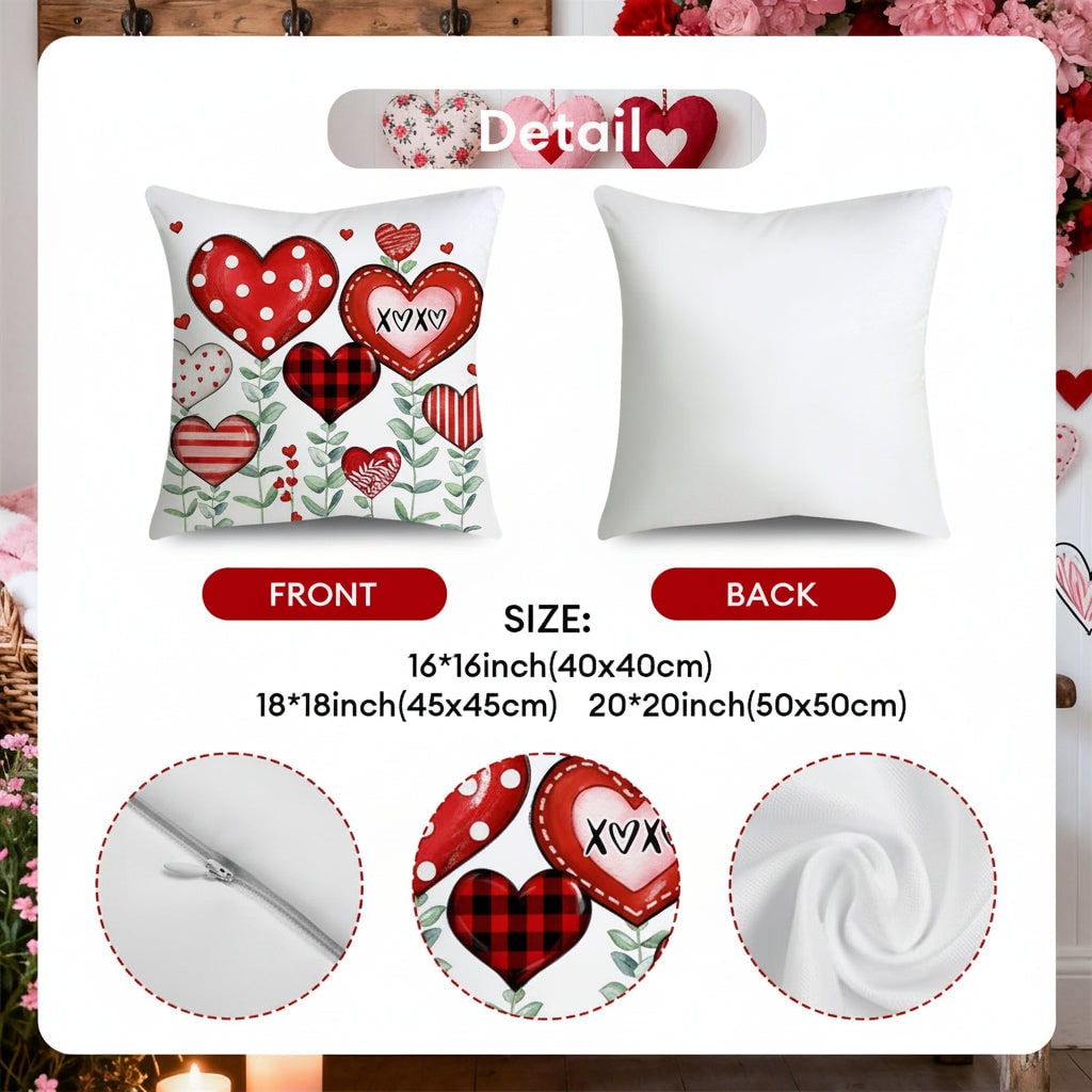 Decorative Pillow Covers Throw Sofa Valentine Heart Print 4 Pack Square Cushion Set - Image 6