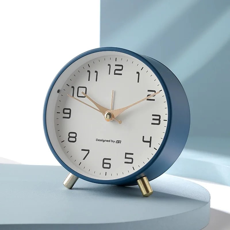 Desk Clock Table Round Analog Metal Feet Glass Front Small - Image 1