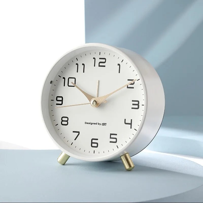 Desk Clock Table Round Analog Metal Feet Glass Front Small - Image 2