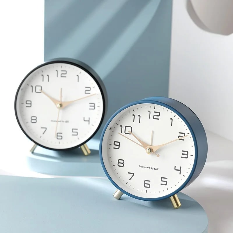 Desk Clock Table Round Analog Metal Feet Glass Front Small - Image 3