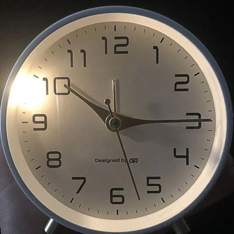 Desk Clock Table Round Analog Metal Feet Glass Front Small - Image 5