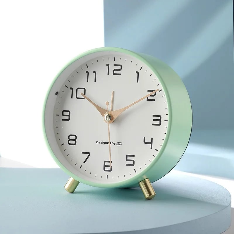 Desk Clock Table Round Analog Metal Feet Glass Front Small - Image 6