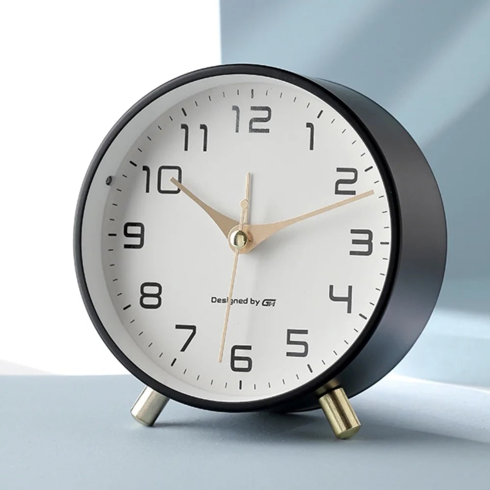 Desk Clock Table Round Analog Metal Feet Glass Front Small - Image 8