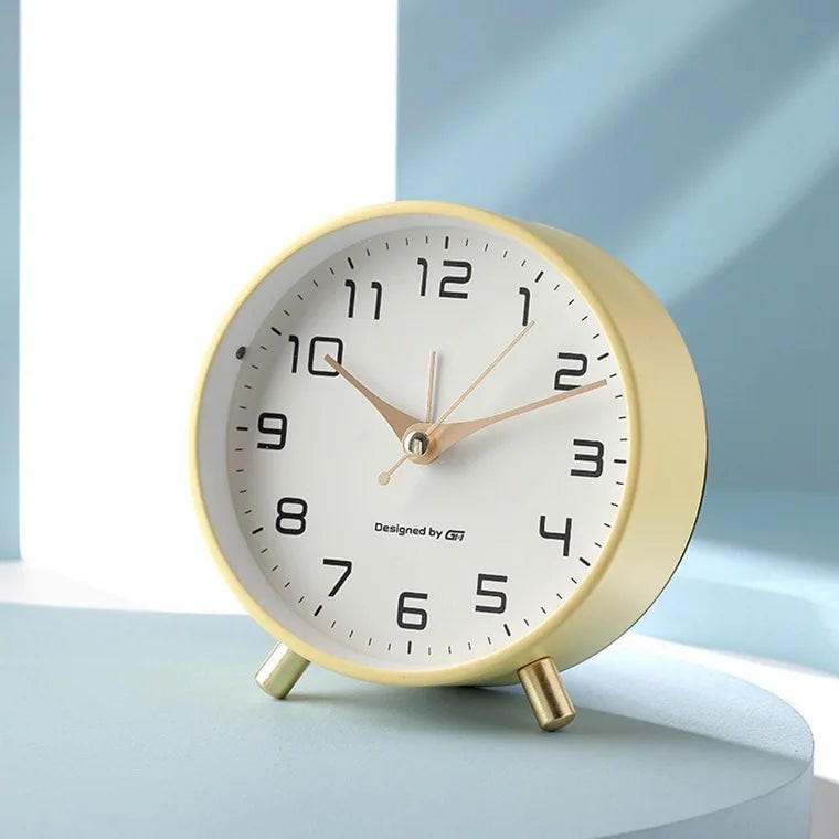 Desk Clock Table Round Analog Metal Feet Glass Front Small - Image 9