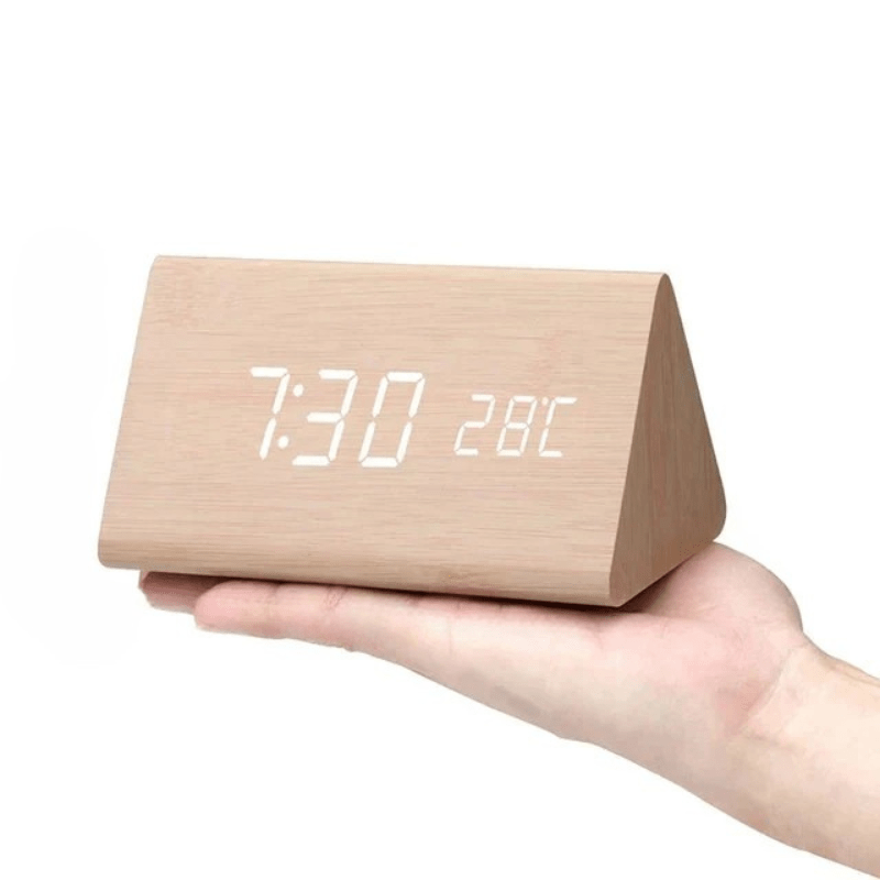Digital Alarm Clock LED Temperature Display Wood Grain Wooden - Image 11
