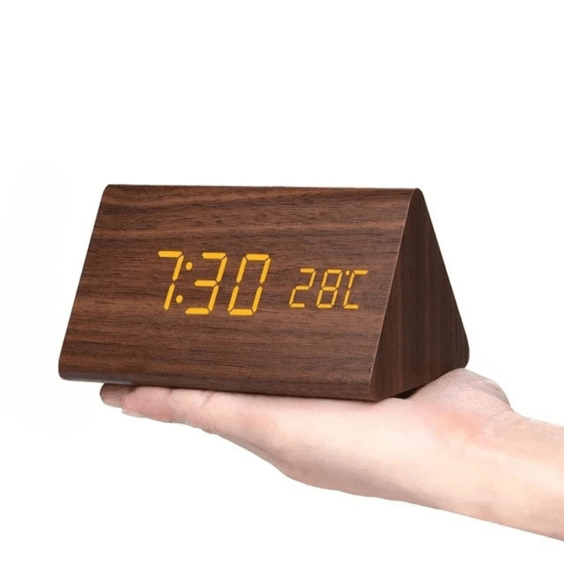 Digital Alarm Clock LED Temperature Display Wood Grain Wooden - Image 12