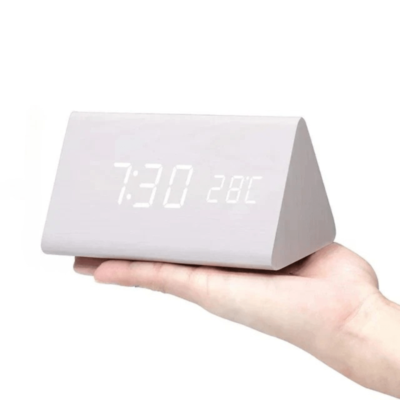 Digital Alarm Clock LED Temperature Display Wood Grain Wooden - Image 13