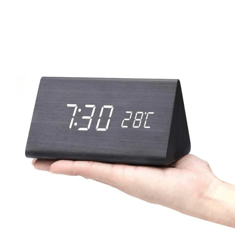 Digital Alarm Clock LED Temperature Display Wood Grain Wooden - Image 14