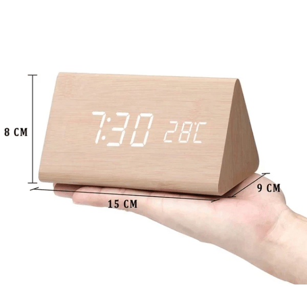 Digital Alarm Clock LED Temperature Display Wood Grain Wooden - Image 6