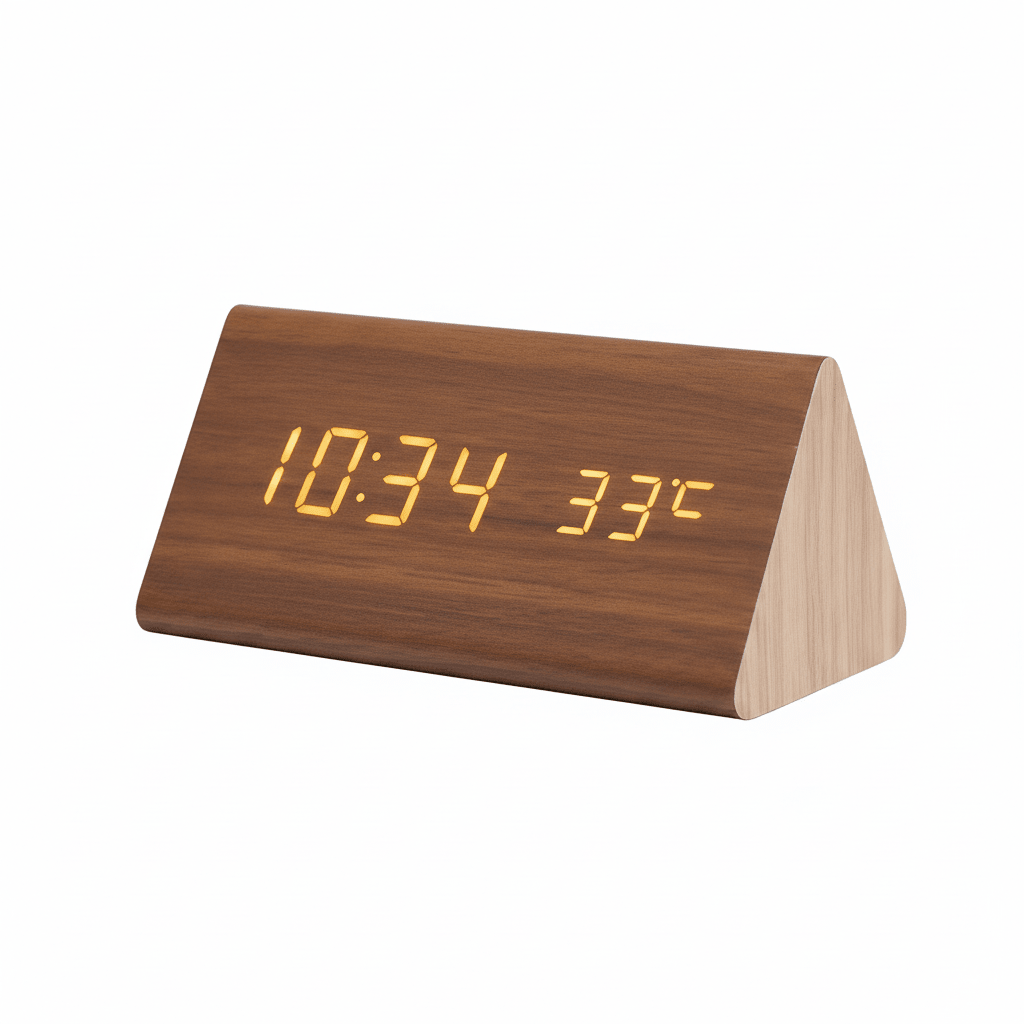 Digital Alarm Clock LED Temperature Display Wood Grain Wooden - Image 7