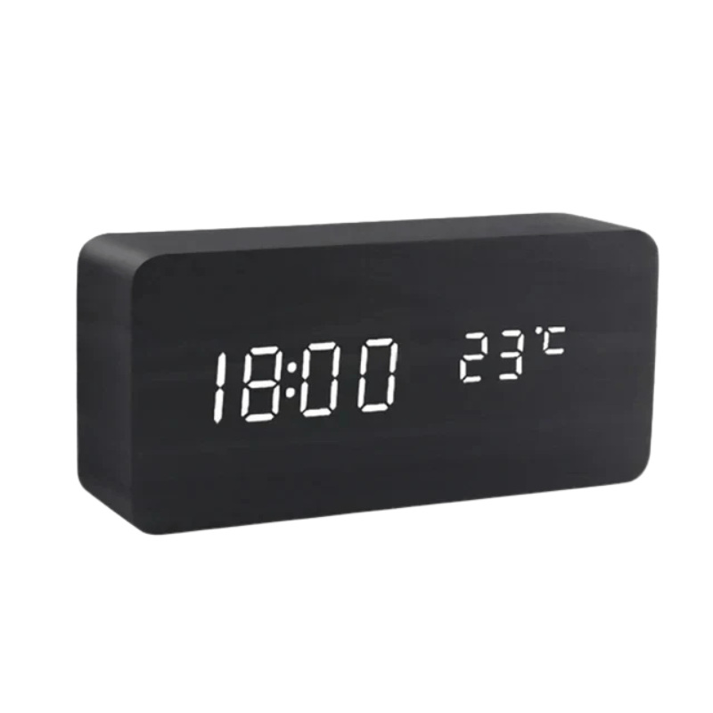 Digital Alarm Clock LED Temperature Display Wood Grain Wooden - Image 8