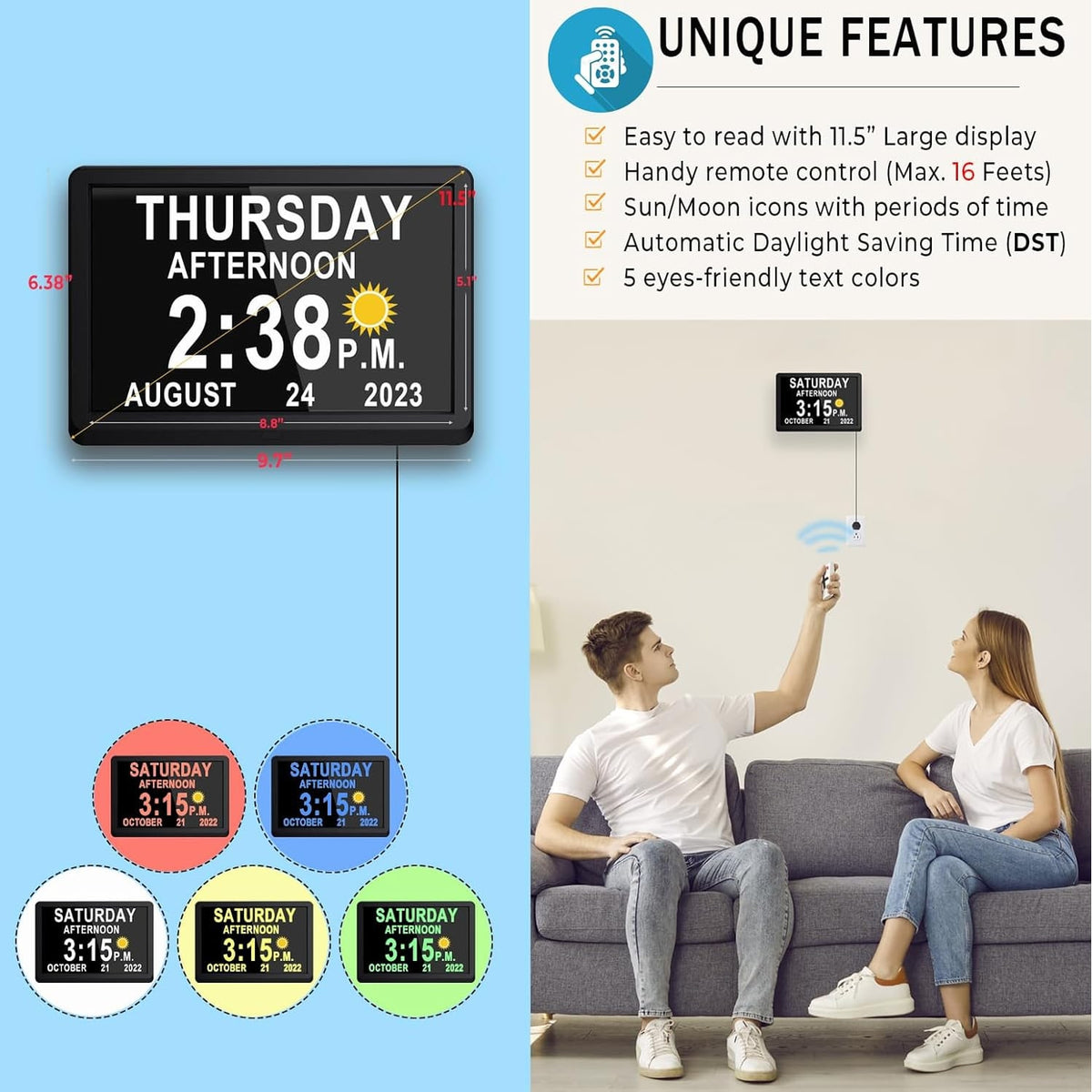 Digital Alarm Clock with Calendar Day Display and Remote Control Led - Image 3
