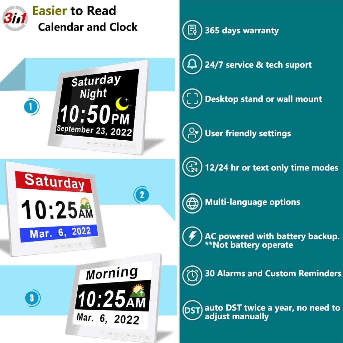 Digital Alarm Clock with Calendar Day Display and Remote Control Led - Image 9