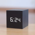 Digital Alarm Clock Wooden Cube LED Display Temperature Tabletop Desk - Image 2