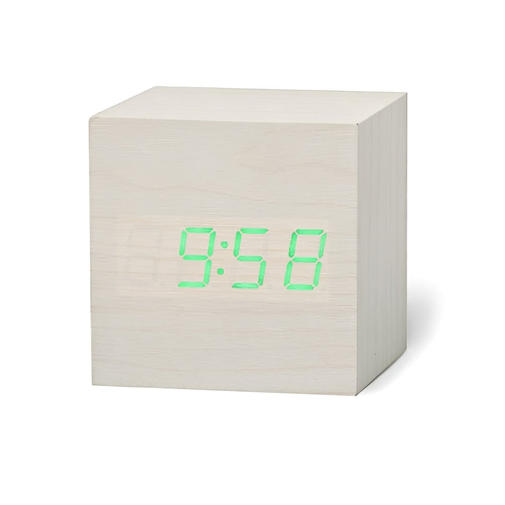 Digital Alarm Clock Wooden Cube LED Display Temperature Tabletop Desk - Image 6