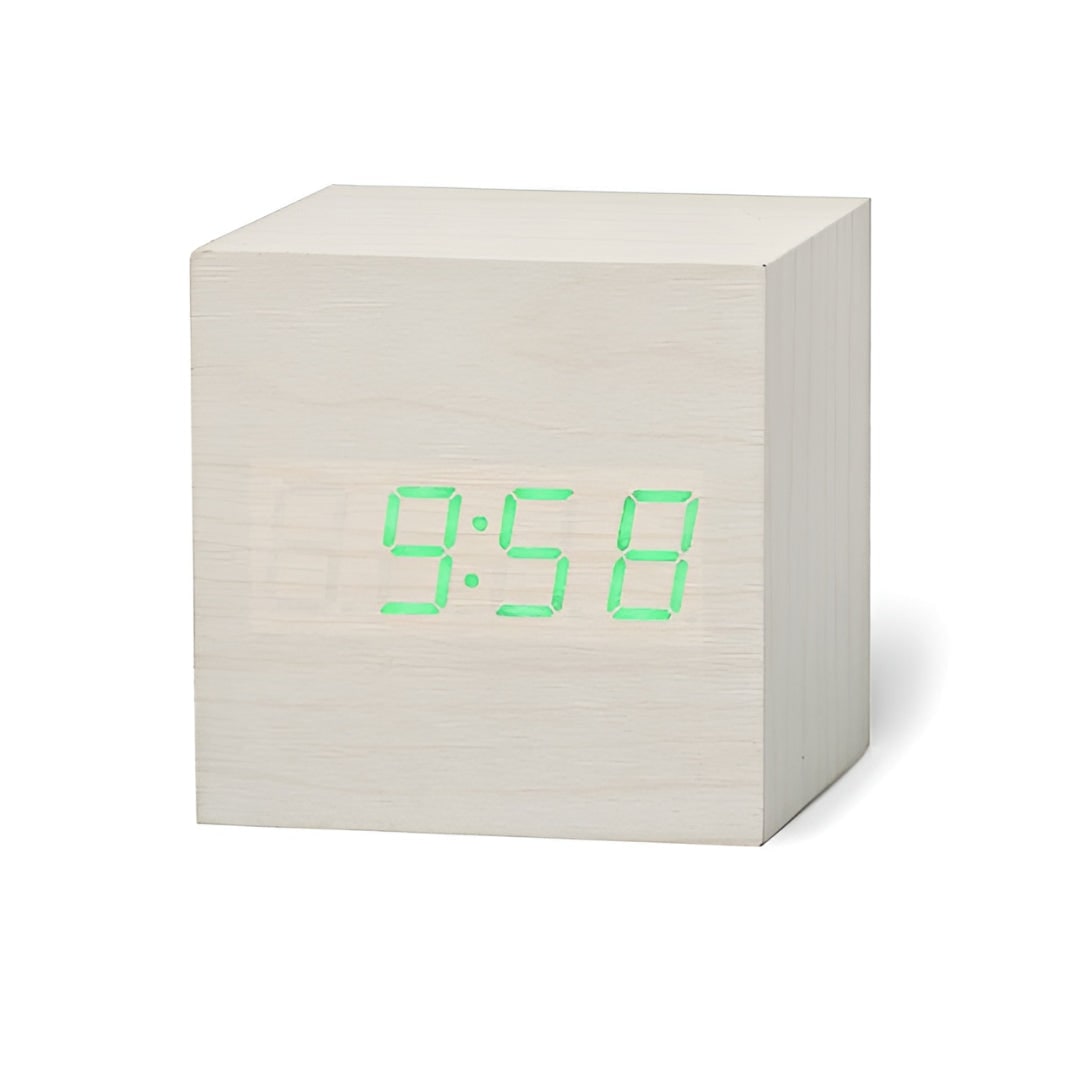 Digital Alarm Clock Wooden Cube LED Display Temperature Tabletop Desk - Image 6