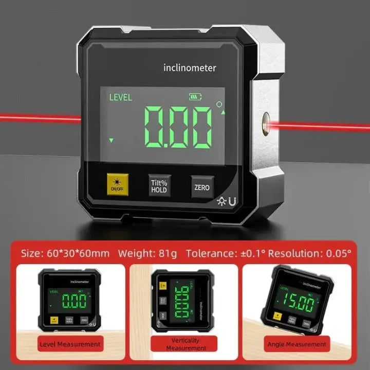 Digital Angle Finder and Measuring Gauge with Magnetic Base and Laser Level Analog - Image 5