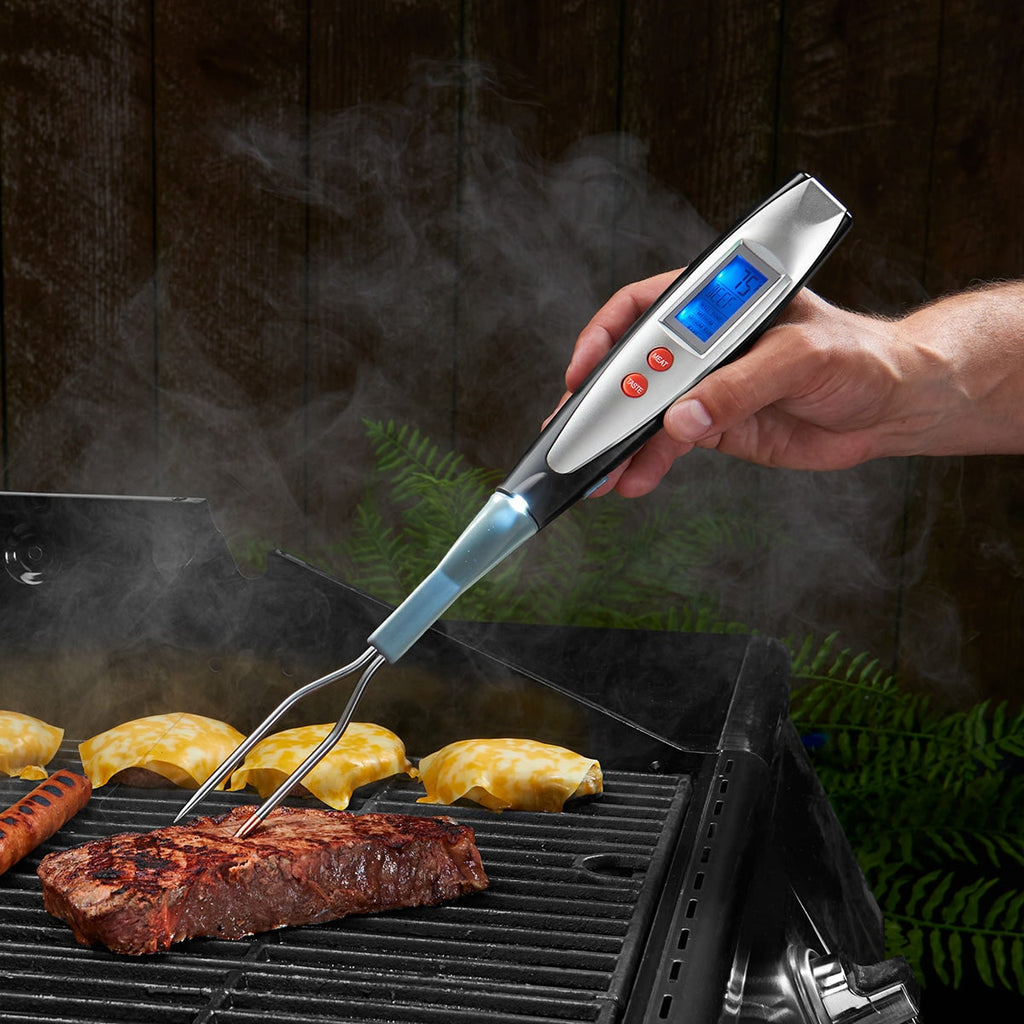 Digital Meat Thermometer Instant Read Grill Bbq Fork Stainless Steel LED - Image 1