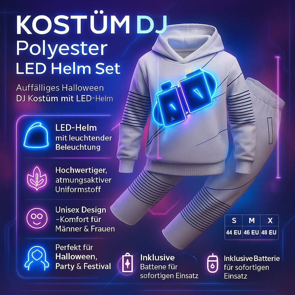 Dj Costume with Light Up LED Mask and Multi-Color Hoodie Pants Set - Image 13