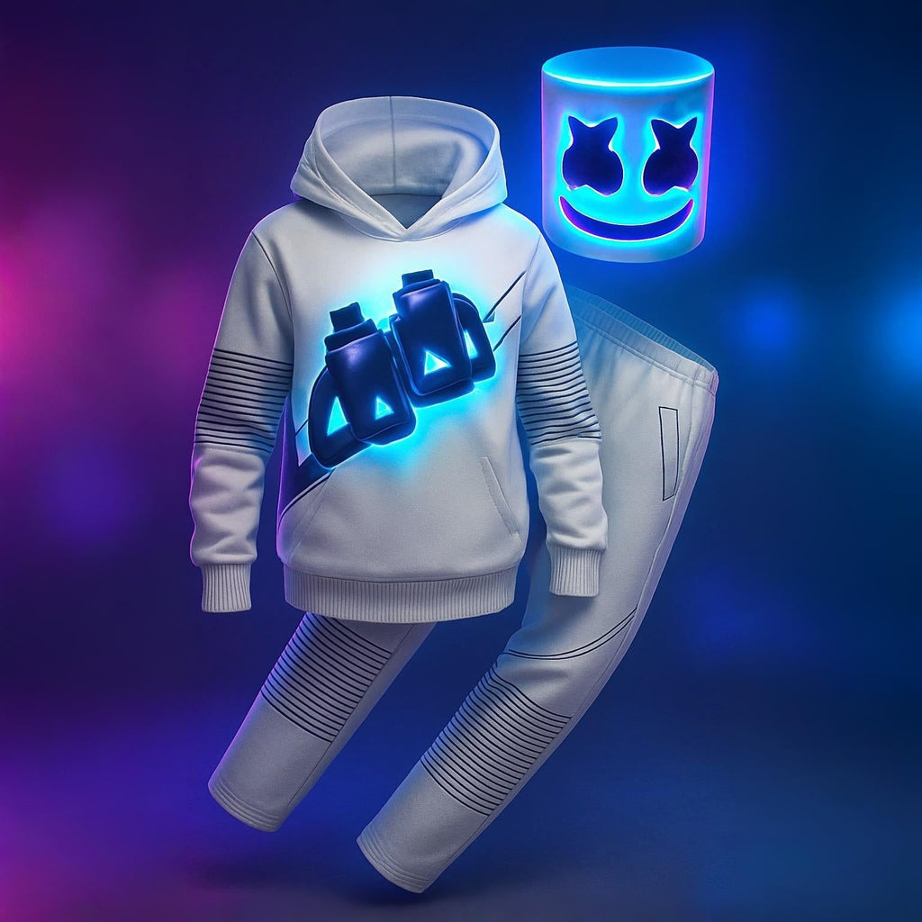 Dj Costume with Light Up LED Mask and Multi-Color Hoodie Pants Set - Image 3